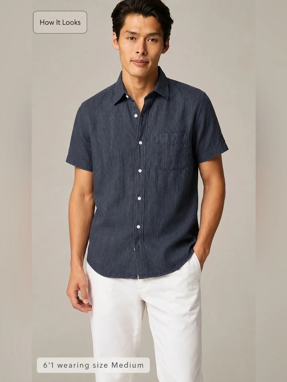 J.Crew Short-sleeve linen point-collar shirt